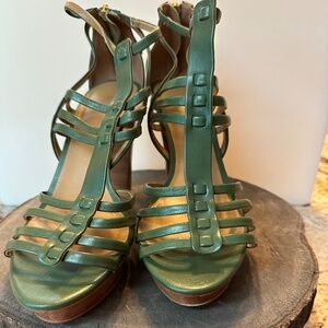 Talbots Green Leather Strappy Heel Sandals.  Size 9